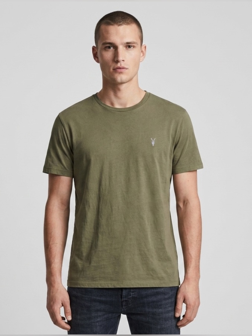 All Saints Brace Crew T-Shirt Olive Green- Size Medium
